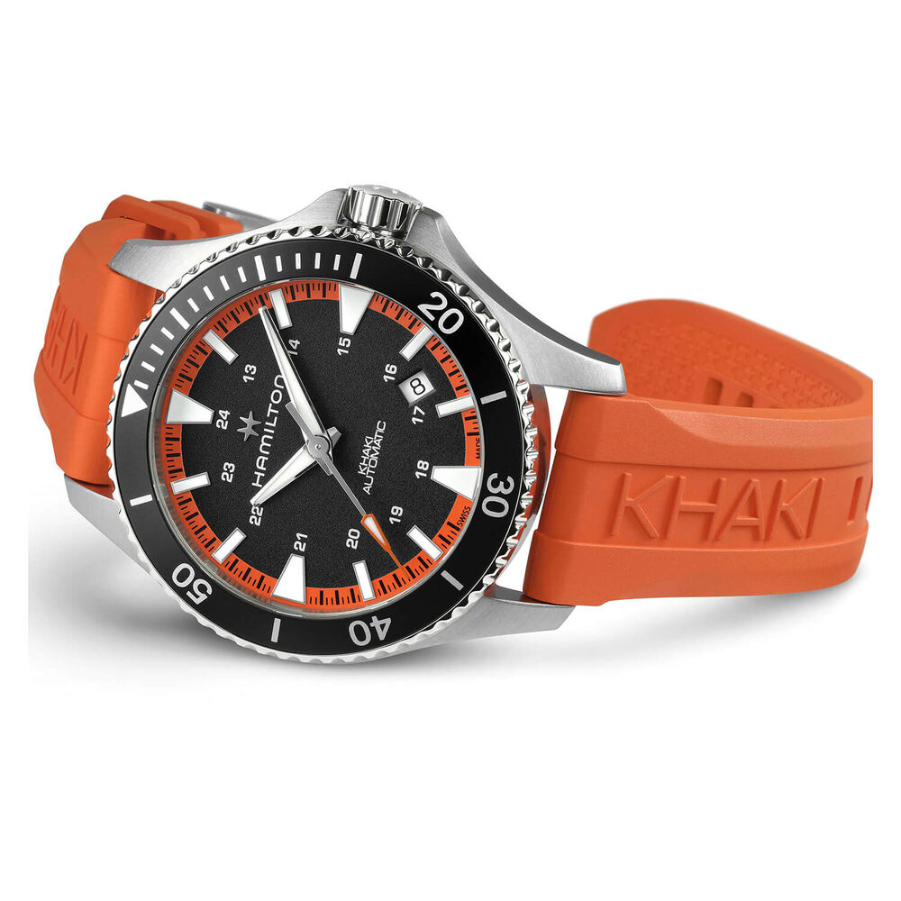 Hamilton Khaki Navy Scuba 40mm Black Dial & Bezel Orange Rubber Strap Watch image number 2