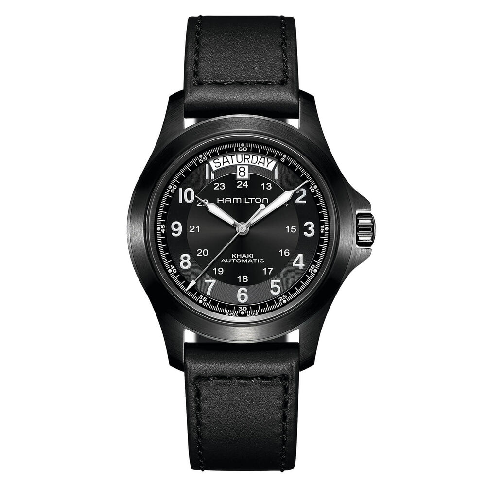 Hamilton Khaki Field King Auto 40mm Black Dial Steel Case Leather Strap Watch