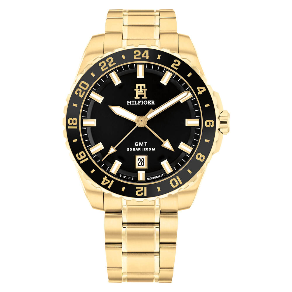Tommy Hilfiger 41.5mm Black Dial & Bezel Yellow Gold Steel Bracelet Watch
