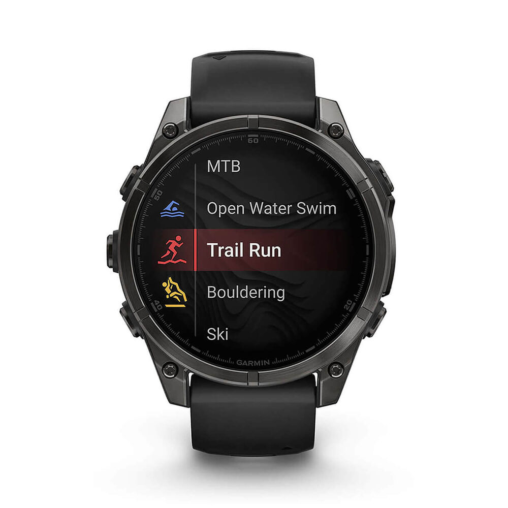 Garmin fenix® 8 AMOLED 47mm Carbon Grey DLC Titanium Case Black Pebble Grey Silicon Strap Watch image number 6