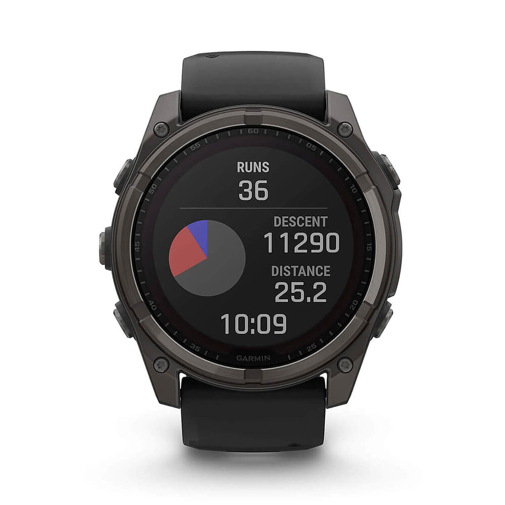 Garmin fenix® 8 Solar 51mm Carbon Grey DLC Titanium Case Black Pebble Gray Silicon Strap Watch image number 8