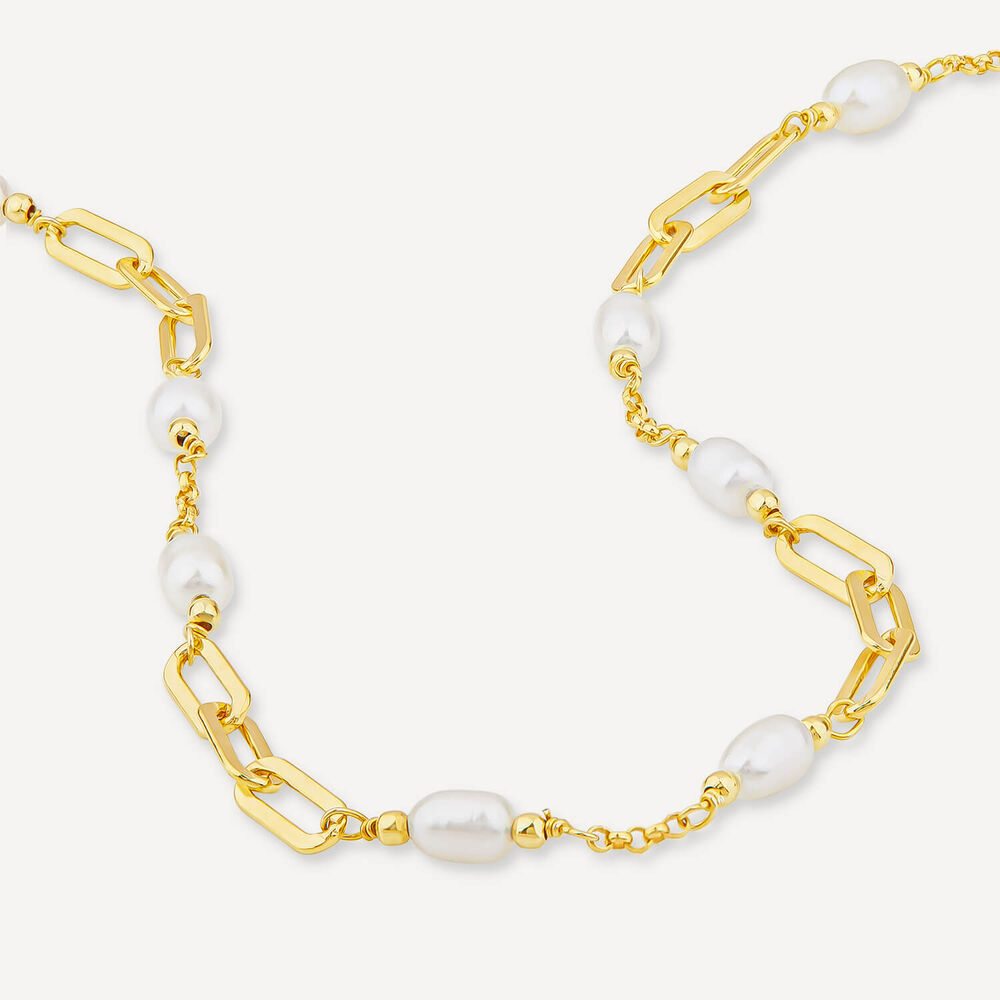 Silver & Yellow Gold Plated Pearl Stationed Paperlink Necklet image number 3