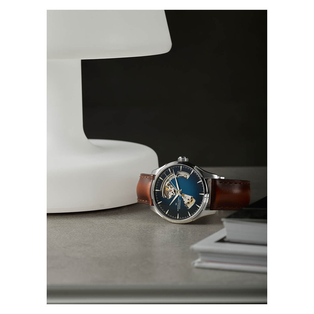 Hamilton Jazzmaster Open Heart 40mm Blue Dial Steel Case Brown Strap Watch image number 5