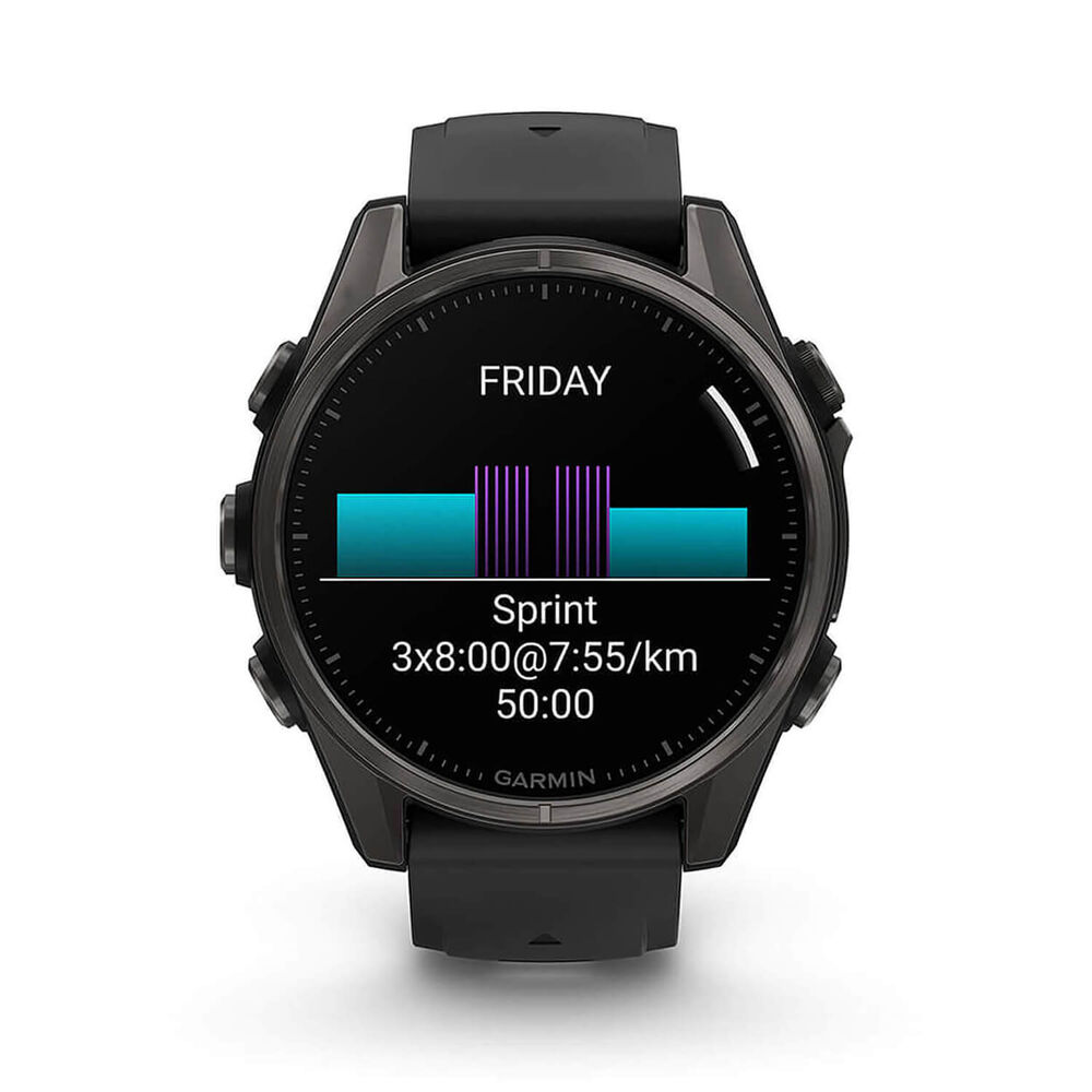 Garmin fenix® 8 AMOLED 43mm Carbon Grey DLC Titanium Case Black Pebble Grey Silicon Strap Watch image number 3