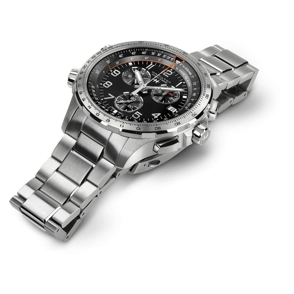 Hamilton Khaki Aviation X-Wind GMT Chrono Quartz 46mm Black Dial Steel Bracelet Watch