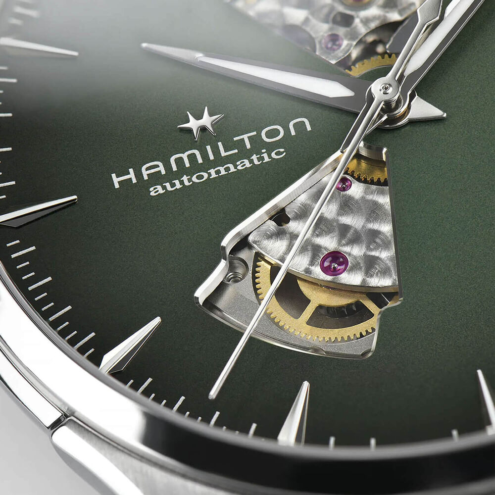 Hamilton Jazzmaster Open Heart 40mm Green Dial Steel Case Brown Leather Strap Watch image number 4