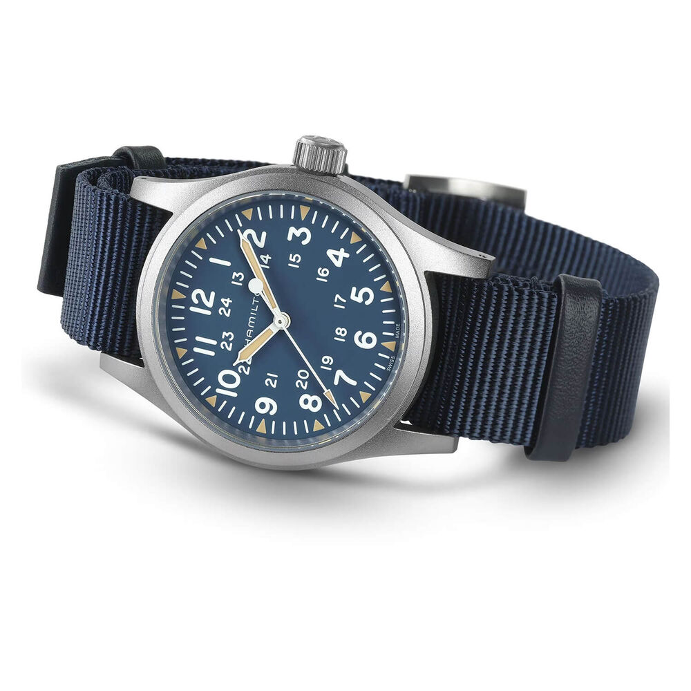 Hamilton Khaki Field Mechanical 38mm Blue Dial Steel Case Blue Strap Watch image number 1