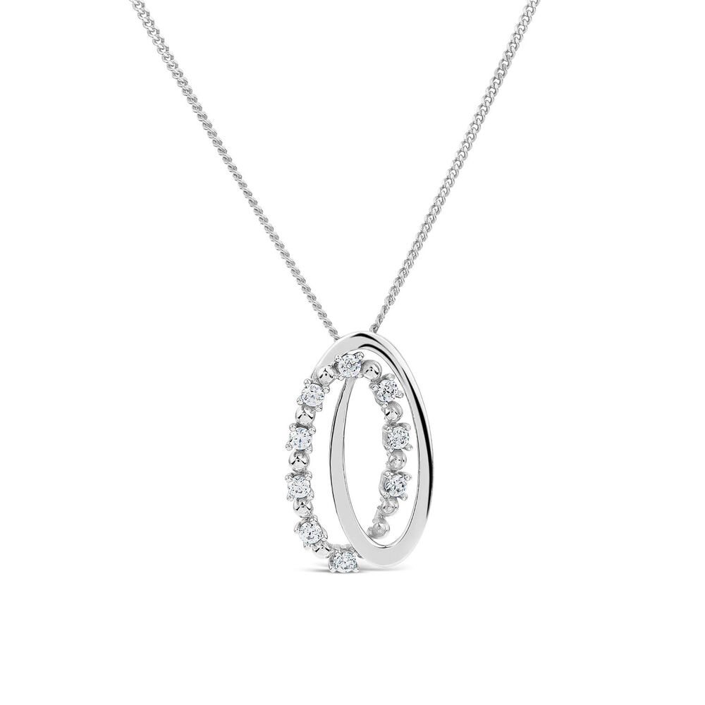 9ct White Gold Double Oval Cubic Zirconia Set Pendant