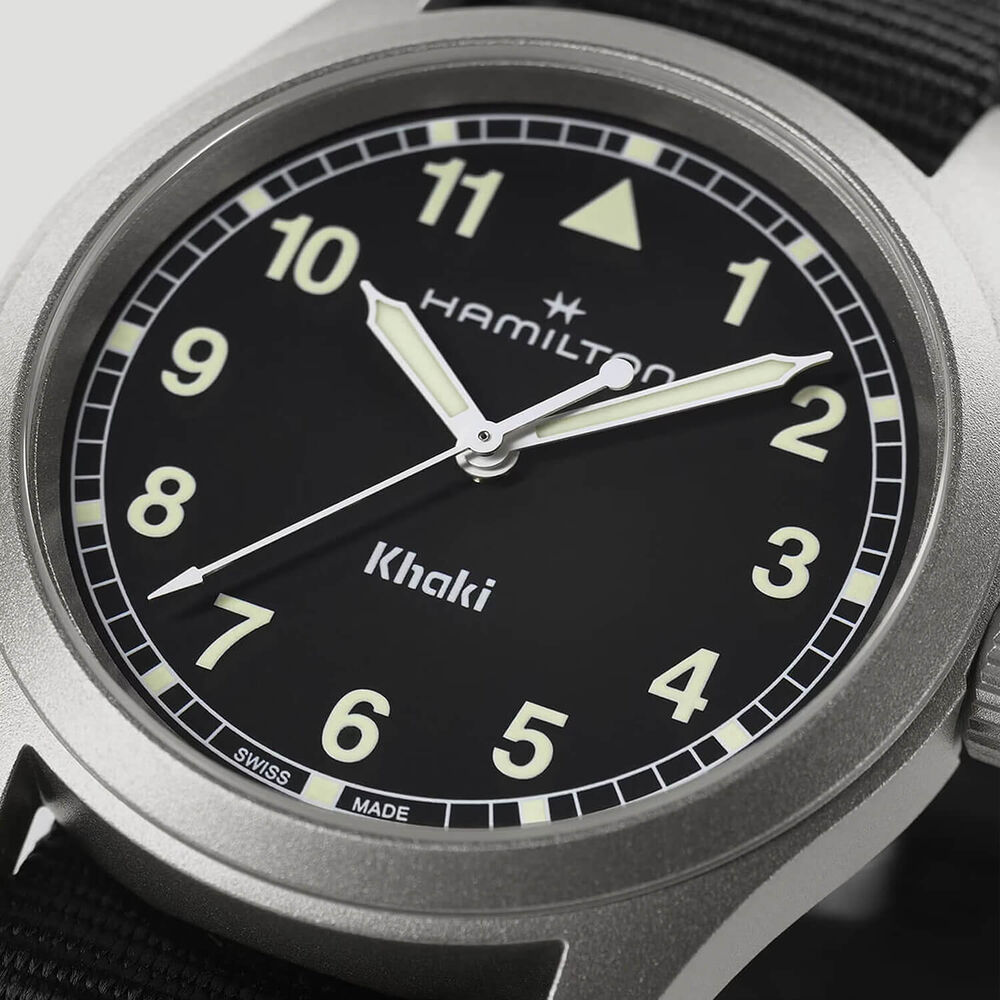 Hamilton Khaki Field Quartz 38mm Black Dial Steel Case Black Strap Watch image number 3