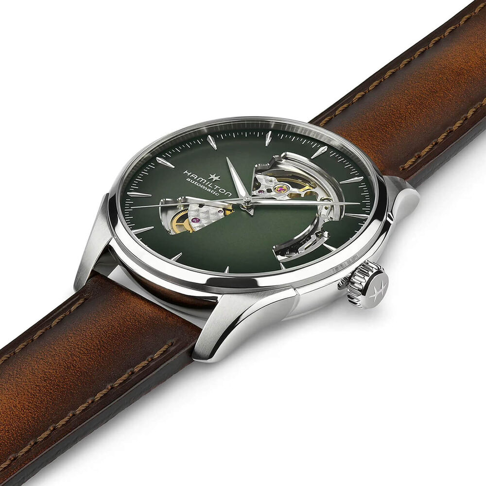 Hamilton Jazzmaster Open Heart 40mm Green Dial Steel Case Brown Leather Strap Watch image number 1