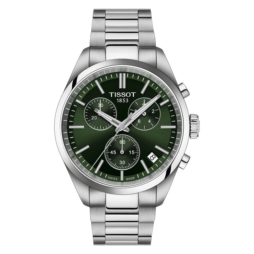Tissot PR 100 Chronograph 40mm Green Dial Steel Bracelet Watch