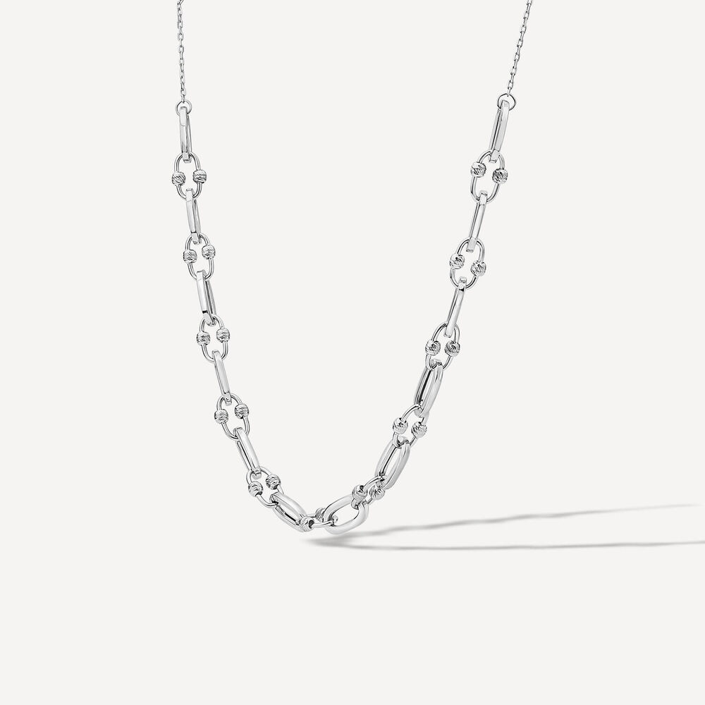 9ct White Gold Beads & Oval Link Necklet