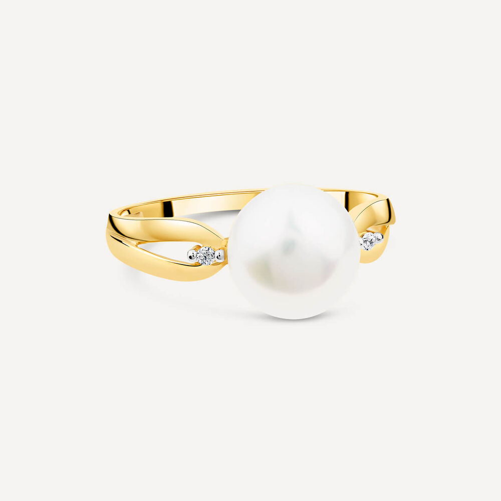 9ct Yellow Gold Freshwater Pearl & 0.015ct Diamond Open Shoulders Ring image number 2