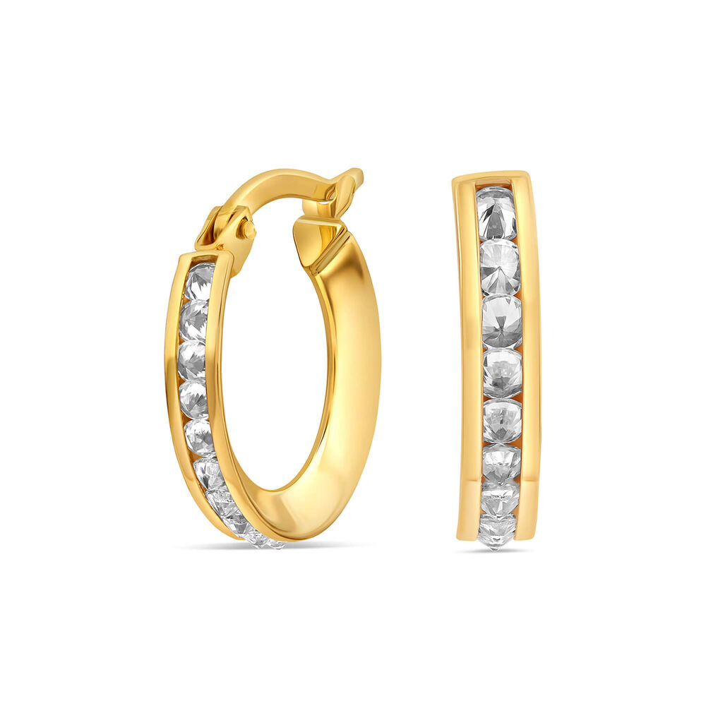 9ct Yellow Gold Double Sided Cubic Zirconia Hoop Earrings image number 0