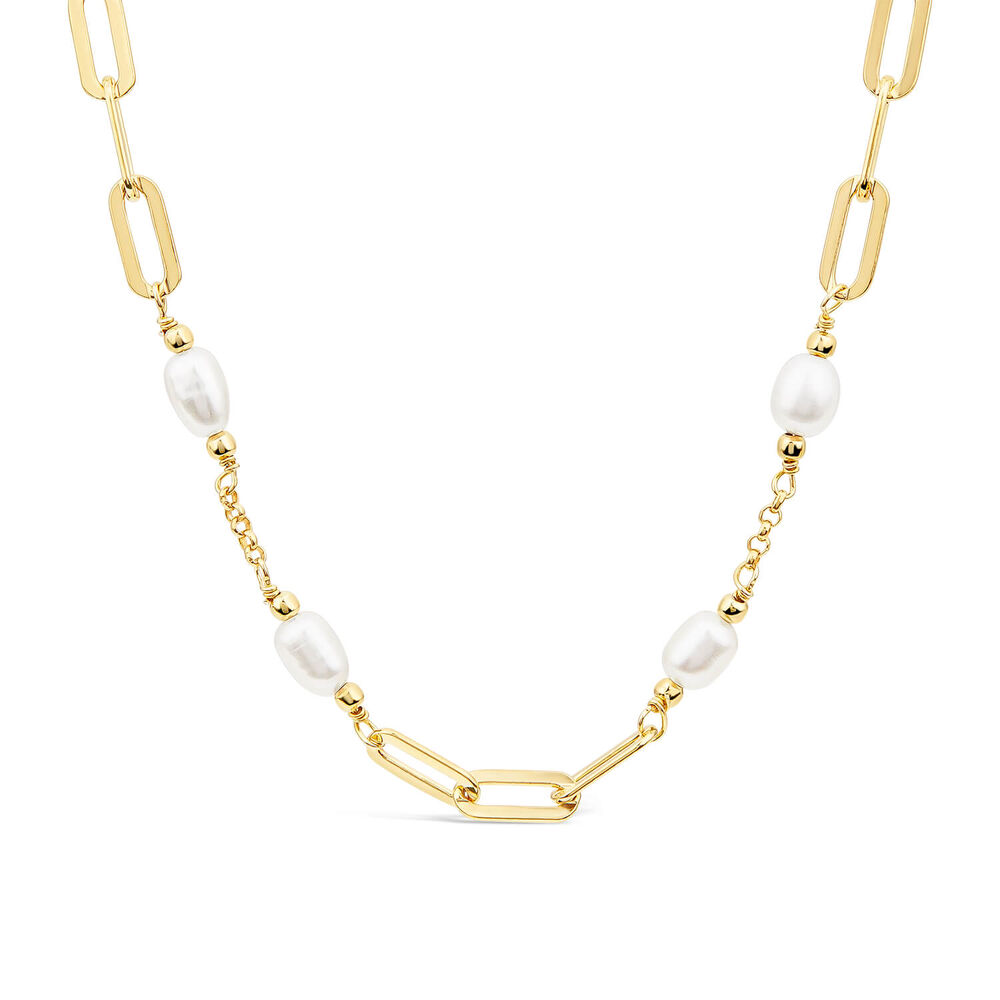 Silver & Yellow Gold Plated Pearl Stationed Paperlink Necklet