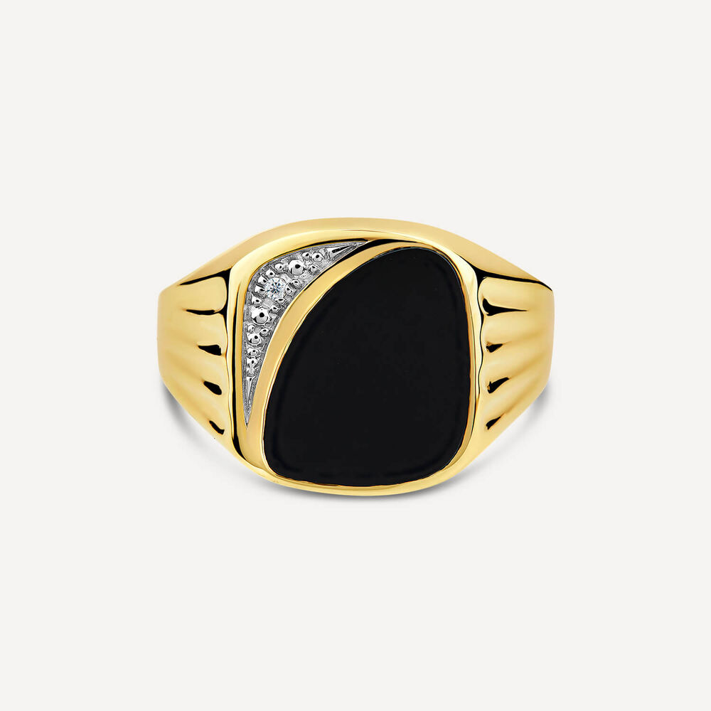 9ct Yellow Gold Onyx & 0.01ct Diamond Signet Ring