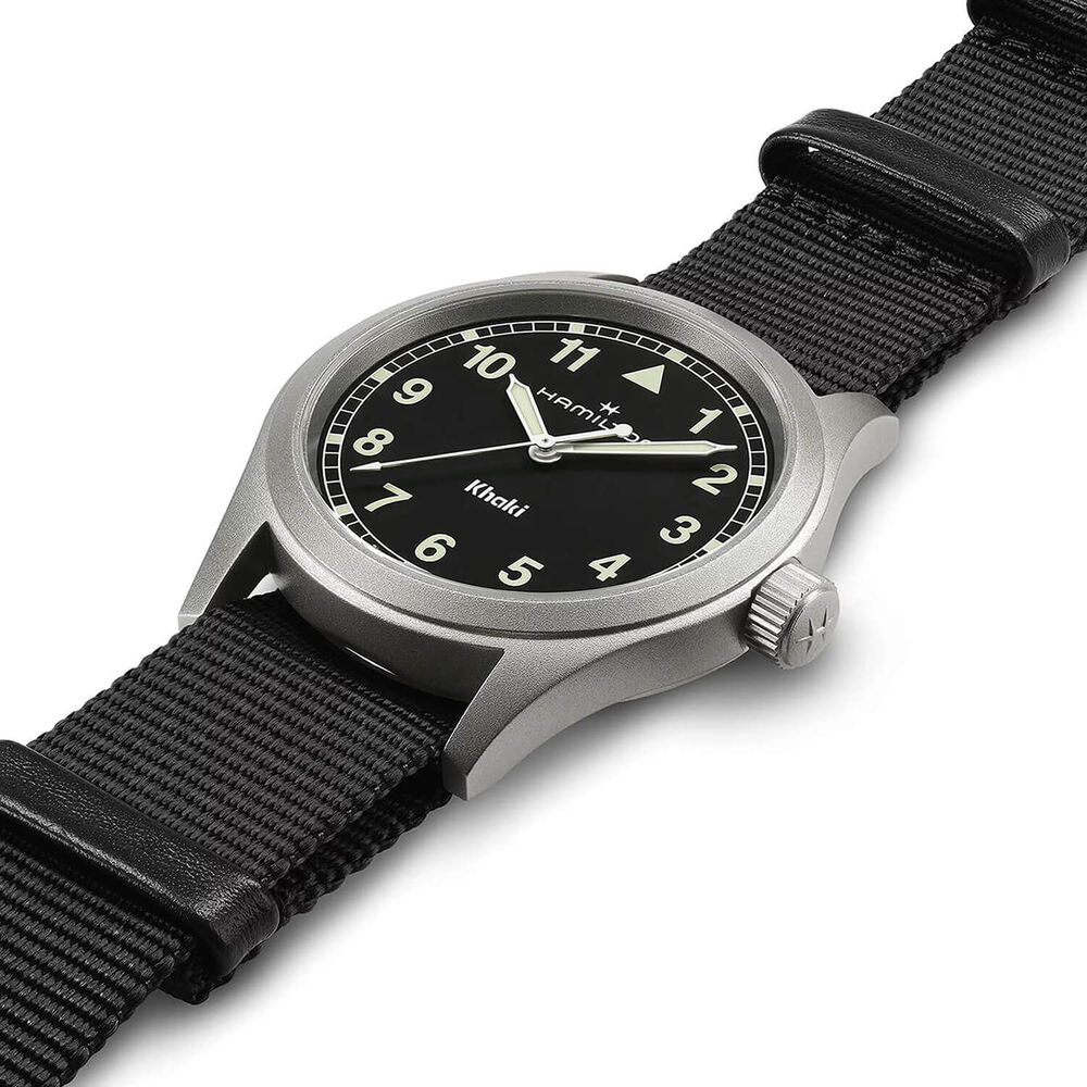 Hamilton Khaki Field Quartz 38mm Black Dial Steel Case Black Strap Watch image number 1