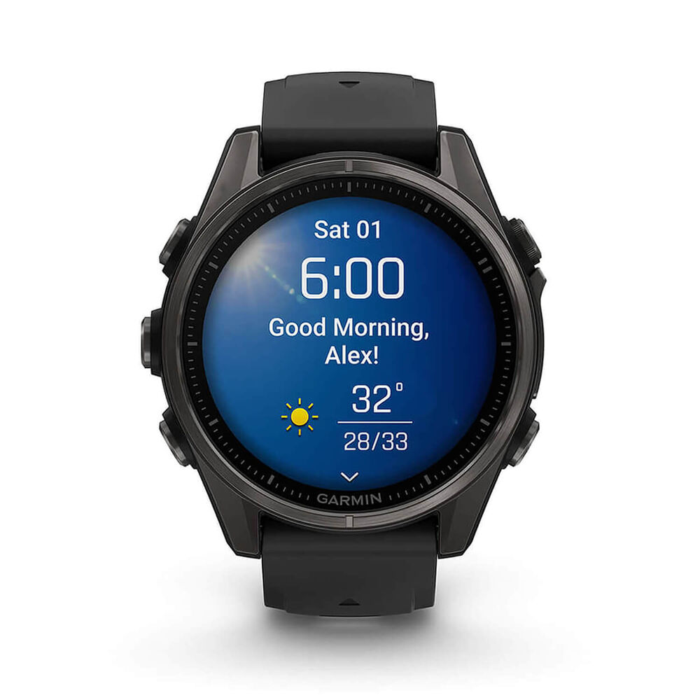 Garmin fenix® 8 AMOLED 43mm Carbon Grey DLC Titanium Case Black Pebble Grey Silicon Strap Watch image number 10