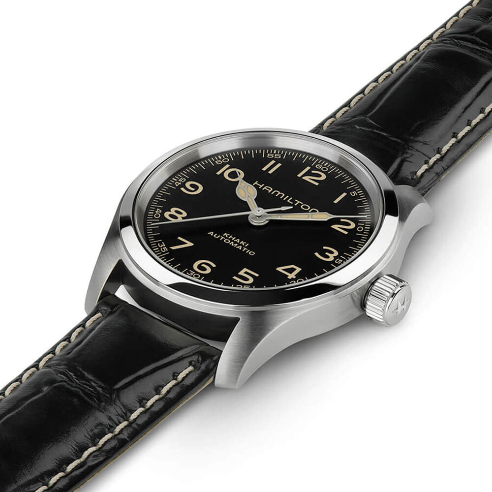 Hamilton Khaki Field "Murph" 38mm Black Dial Leather Strap Watch image number 1