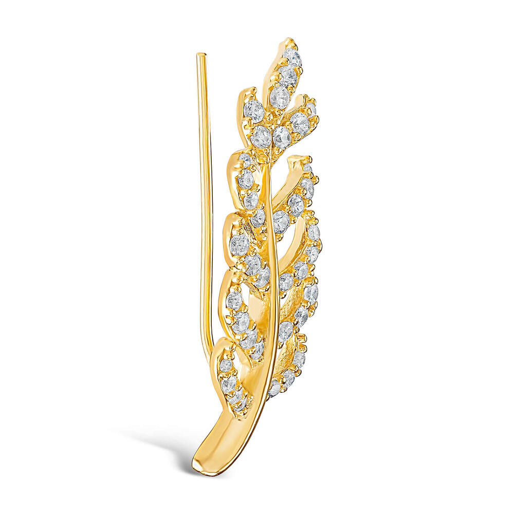 Silver & Gold Plated Cubic Zirconia Leaf Single Cuff Earring