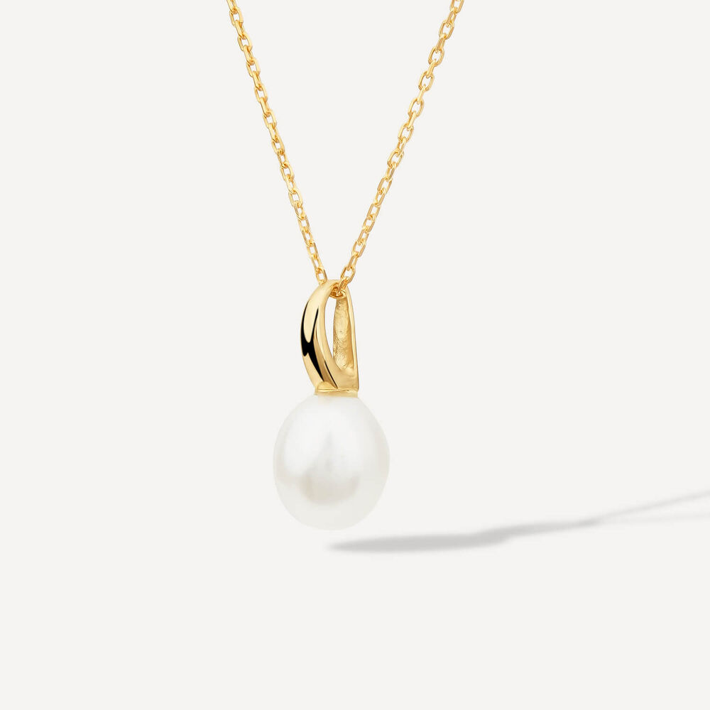 9ct Yellow Gold Polished Pearl Pendant (Chain Included) image number 1