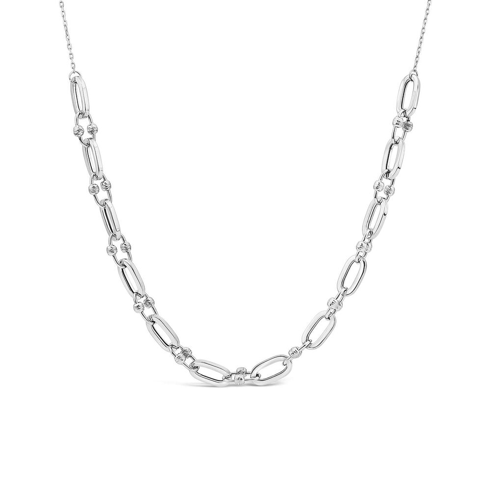 9ct White Gold Beads & Oval Link Necklet image number 0