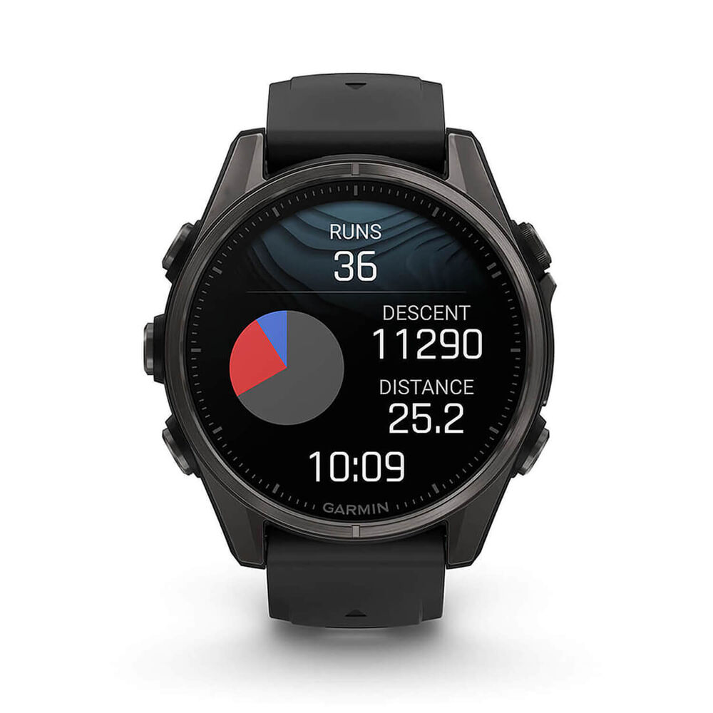 Garmin fenix® 8 AMOLED 43mm Carbon Grey DLC Titanium Case Black Pebble Grey Silicon Strap Watch image number 4