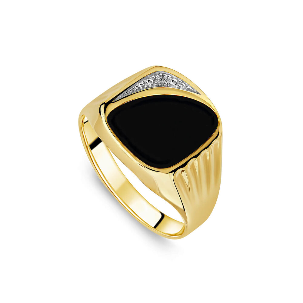 9ct Yellow Gold Onyx & 0.01ct Diamond Signet Ring