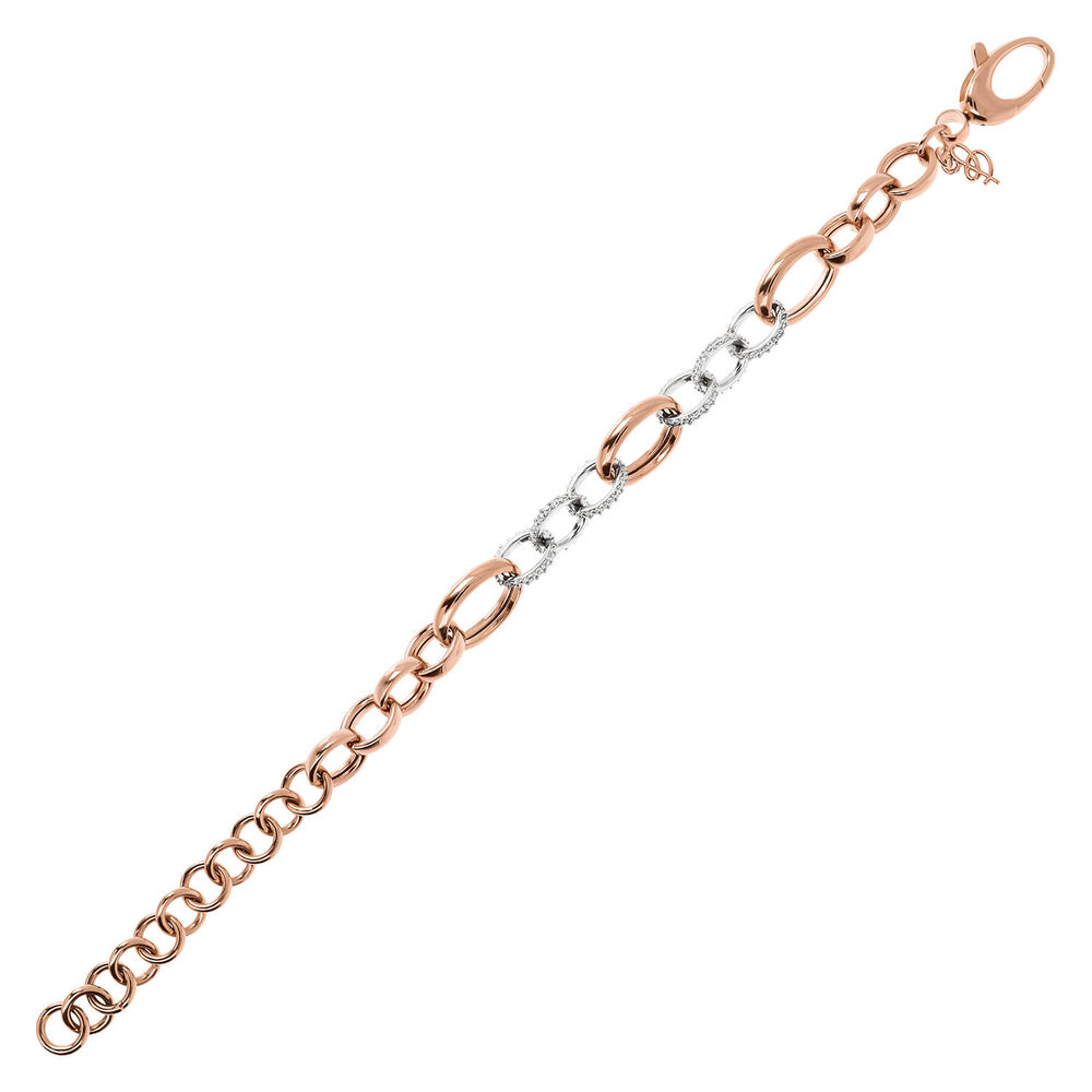 Bronzallure Cubic Zirconia Rose Gold Interlocking Chain Bracelet image number 1