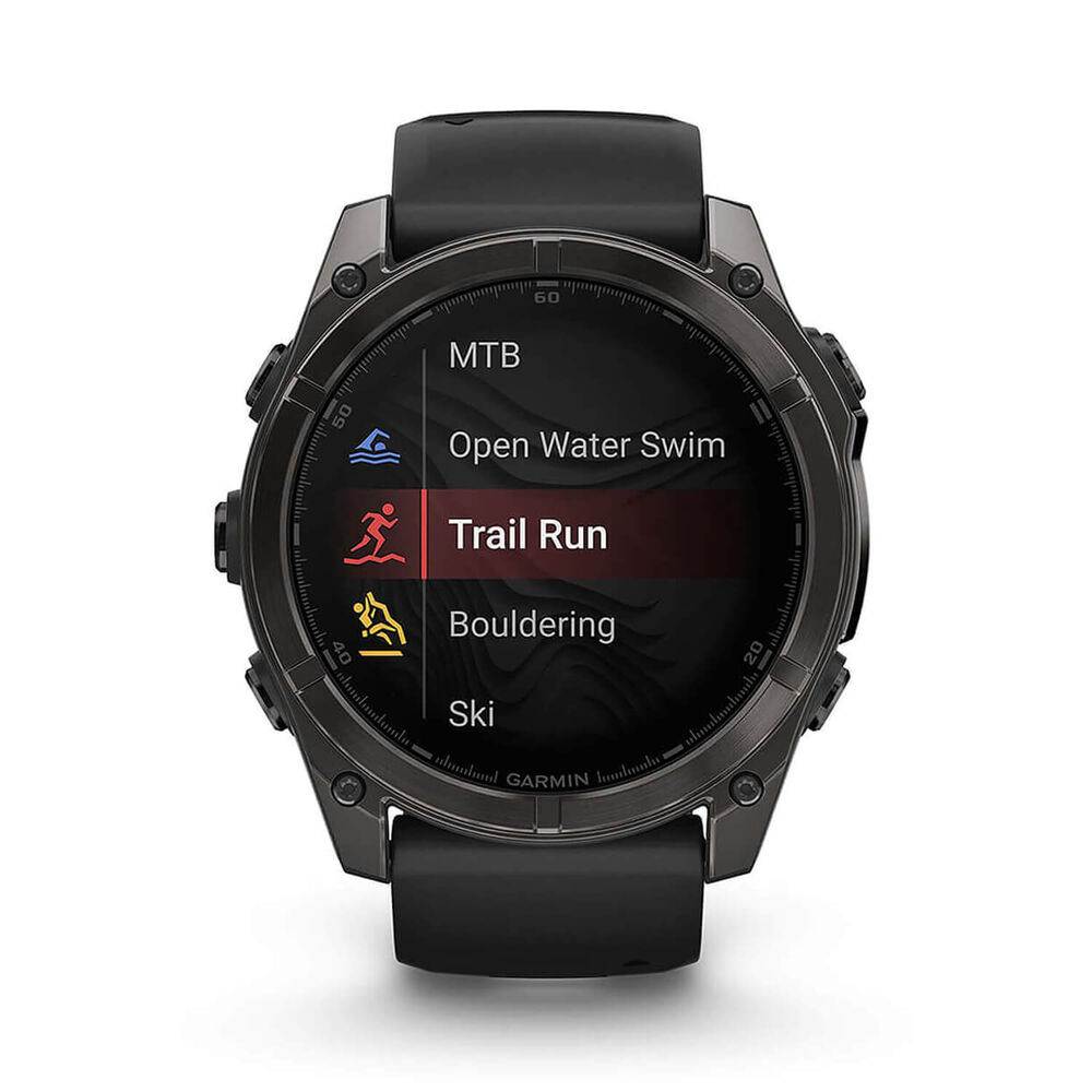 Garmin fenix® 8 AMOLED 51mm Carbon Grey DLC Titanium Case Black Pebble Grey Silicon Strap Watch image number 6