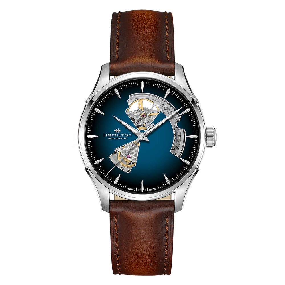 Hamilton Jazzmaster Open Heart 40mm Blue Dial Steel Case Brown Leather Strap Watch