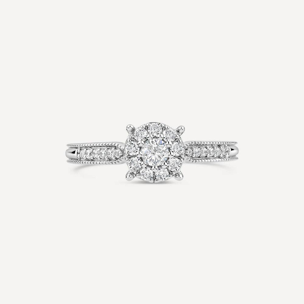 Kathy De Stafford Platinum 'Marnie' 0.33ct Diamond Solitaire Cluster Beaded Shoulders Ring image number 1