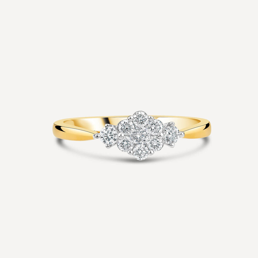 18ct Yellow Gold 0.43ct Diamond Flower Cluster & Sides Ring image number 2