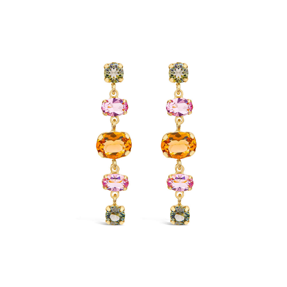 Silver & Yellow Gold Plated Coloured Stones Drop Earrings image number 0