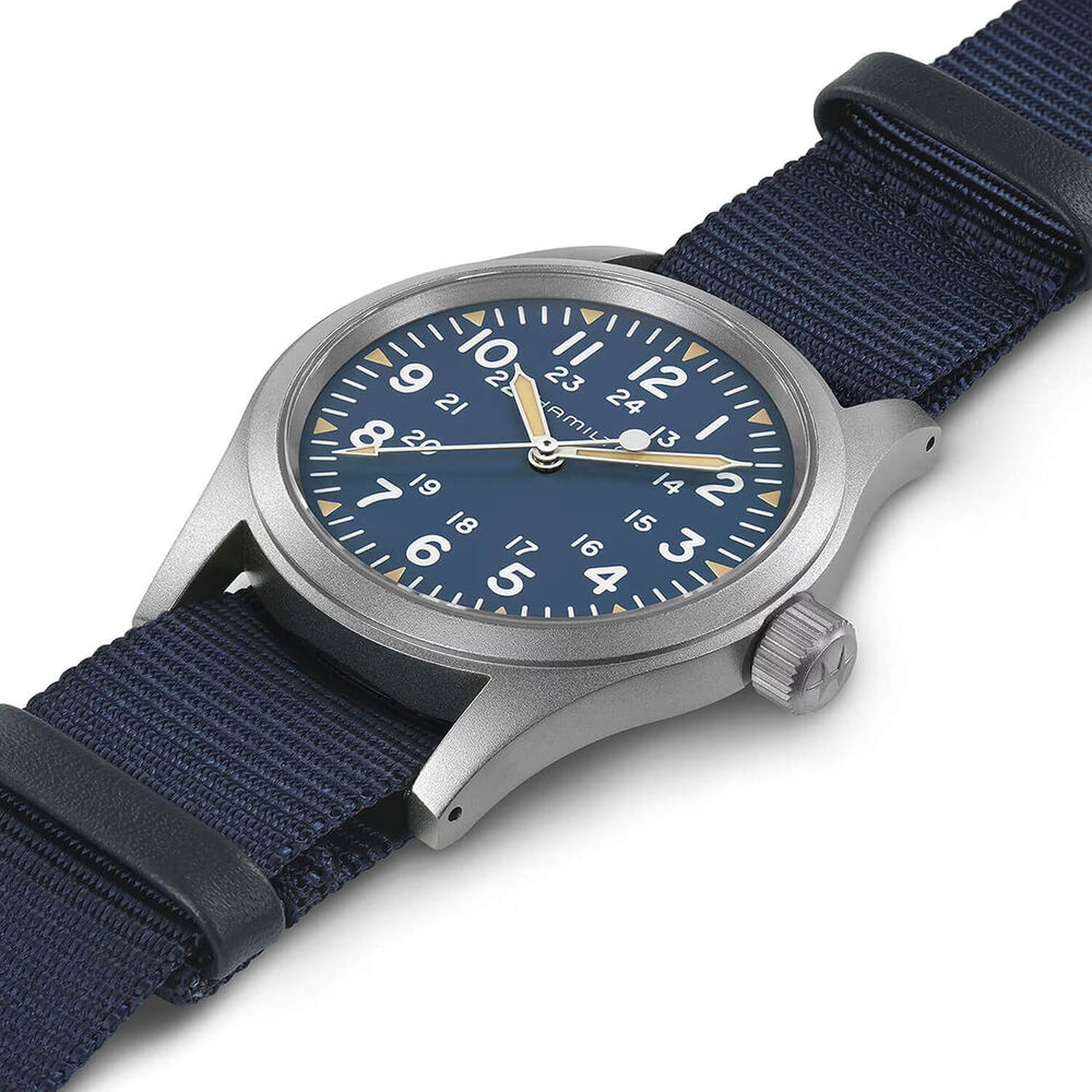 Hamilton Khaki Field Mechanical 38mm Blue Dial Steel Case Blue Strap Watch image number 4