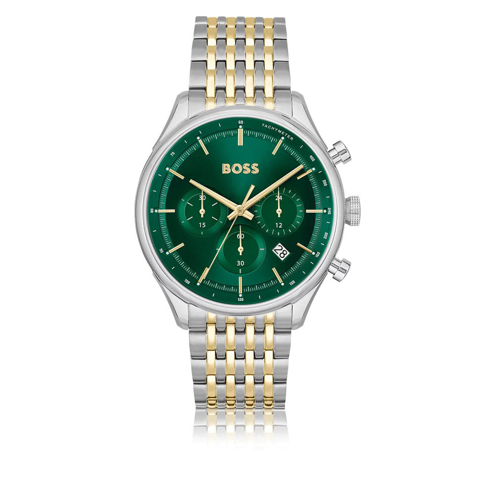 BOSS Gregor 45mm Green Dial Chronograph Two Toned Bracelet Watch