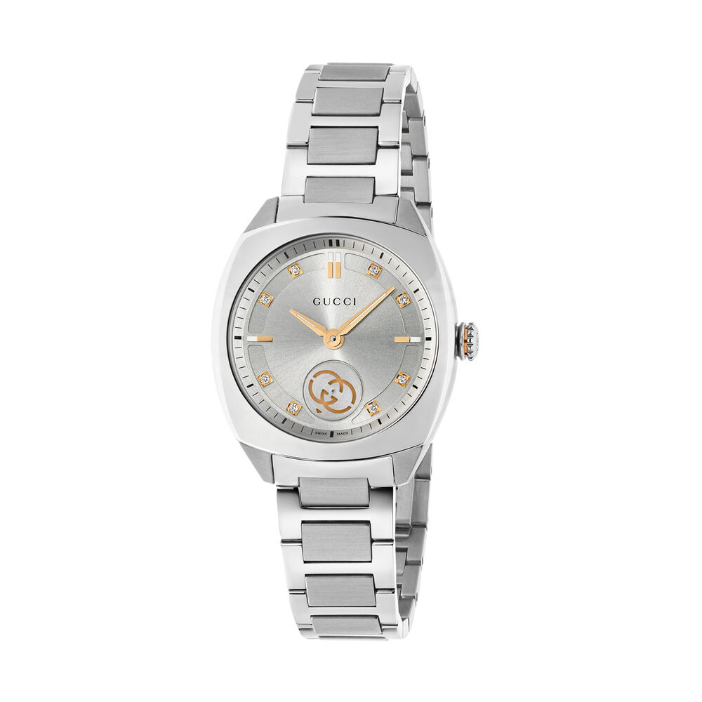Gucci Interlocking 29mm Silver Dial Diamond Dots Steel Bracelet Watch