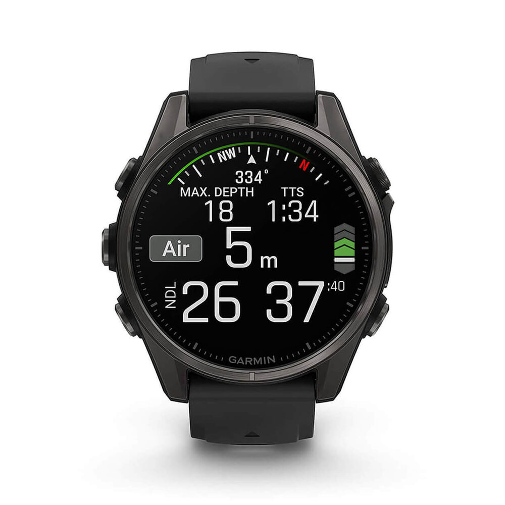 Garmin fenix® 8 AMOLED 43mm Carbon Grey DLC Titanium Case Black Pebble Grey Silicon Strap Watch image number 2