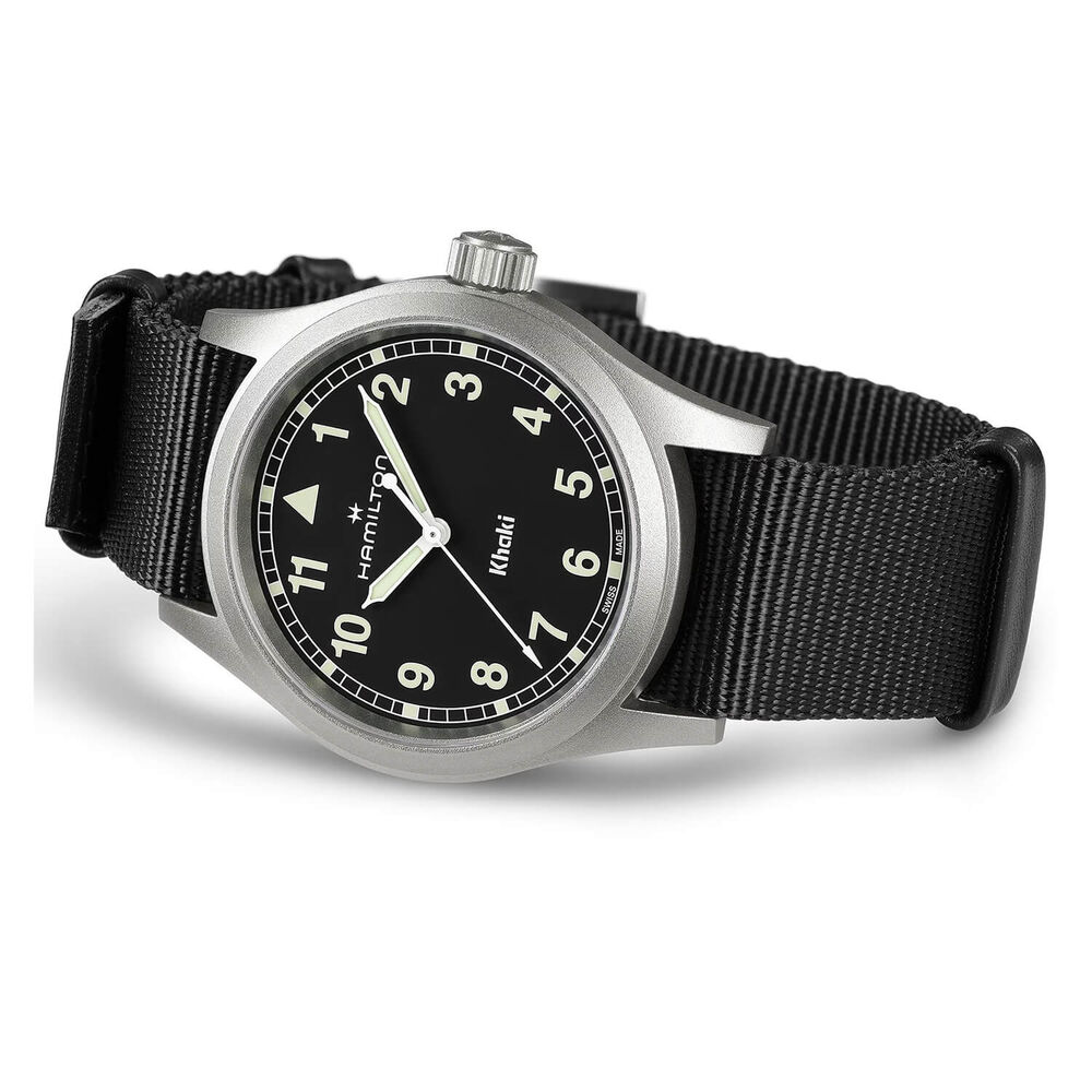 Hamilton Khaki Field Quartz 38mm Black Dial Steel Case Black Strap Watch image number 2