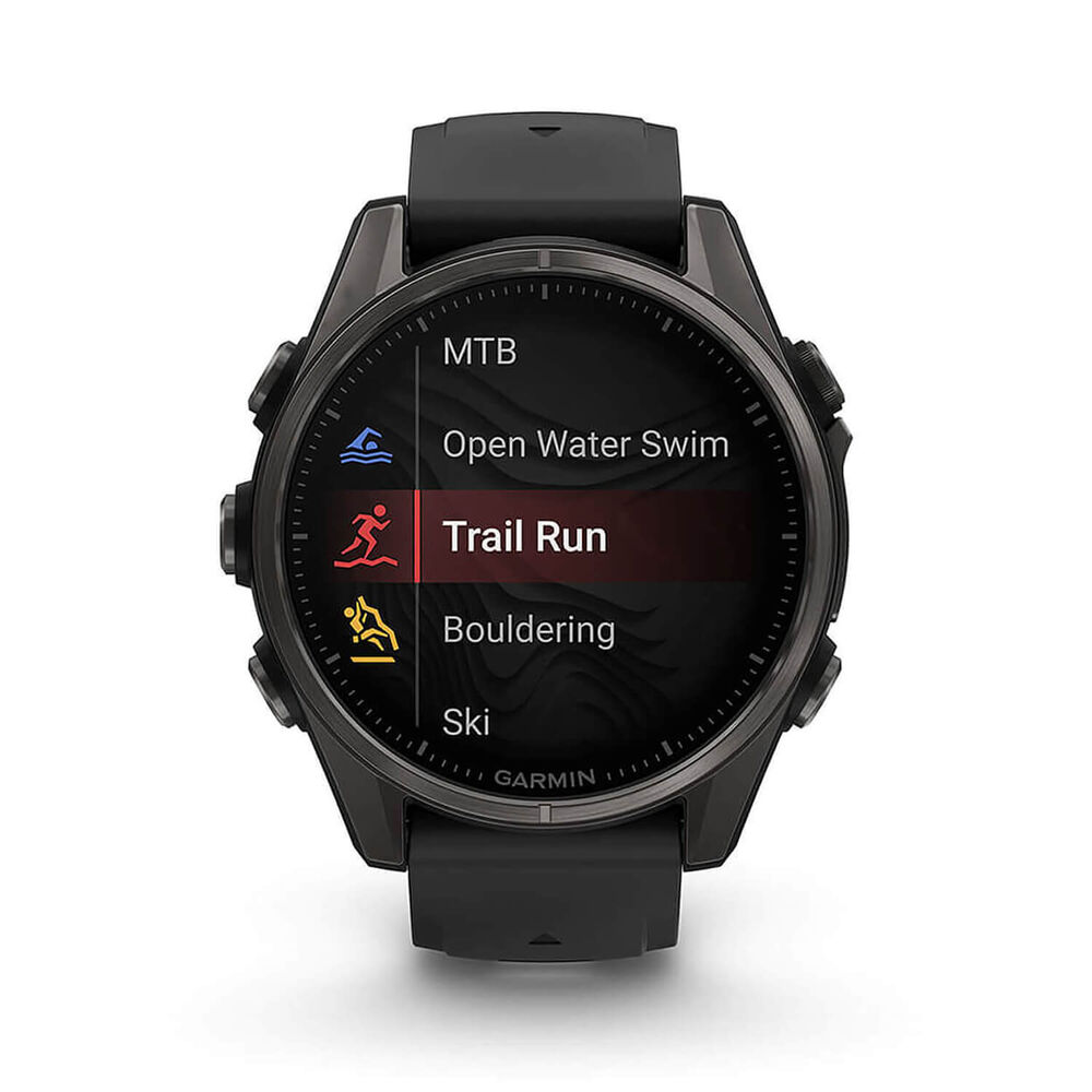 Garmin fenix® 8 AMOLED 43mm Carbon Grey DLC Titanium Case Black Pebble Grey Silicon Strap Watch image number 6