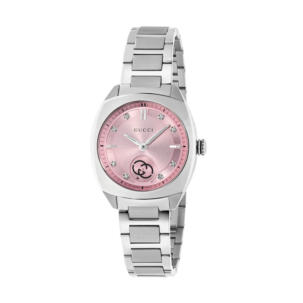 Gucci Interlocking 29mm Pink Dial Diamond Dots Steel Bracelet Watch
