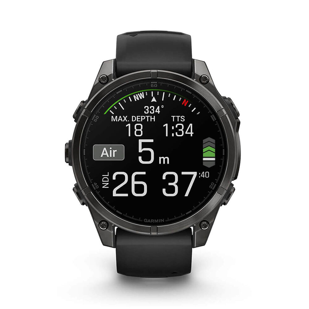 Garmin fenix® 8 AMOLED 47mm Carbon Grey DLC Titanium Case Black Pebble Grey Silicon Strap Watch image number 2