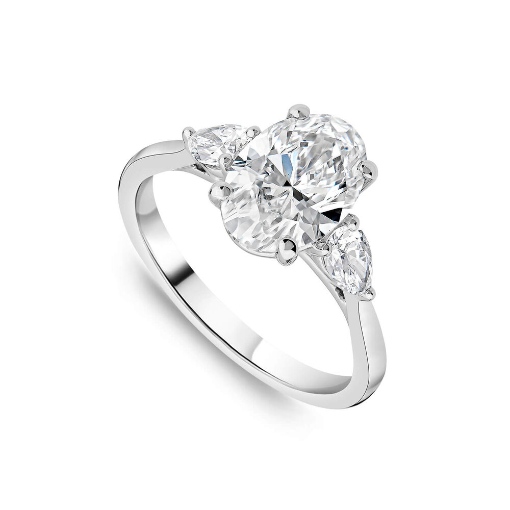 Born Platinum 2.40ct Lab Grown Oval Centre & Pear Sides Diamond Ring image number 0