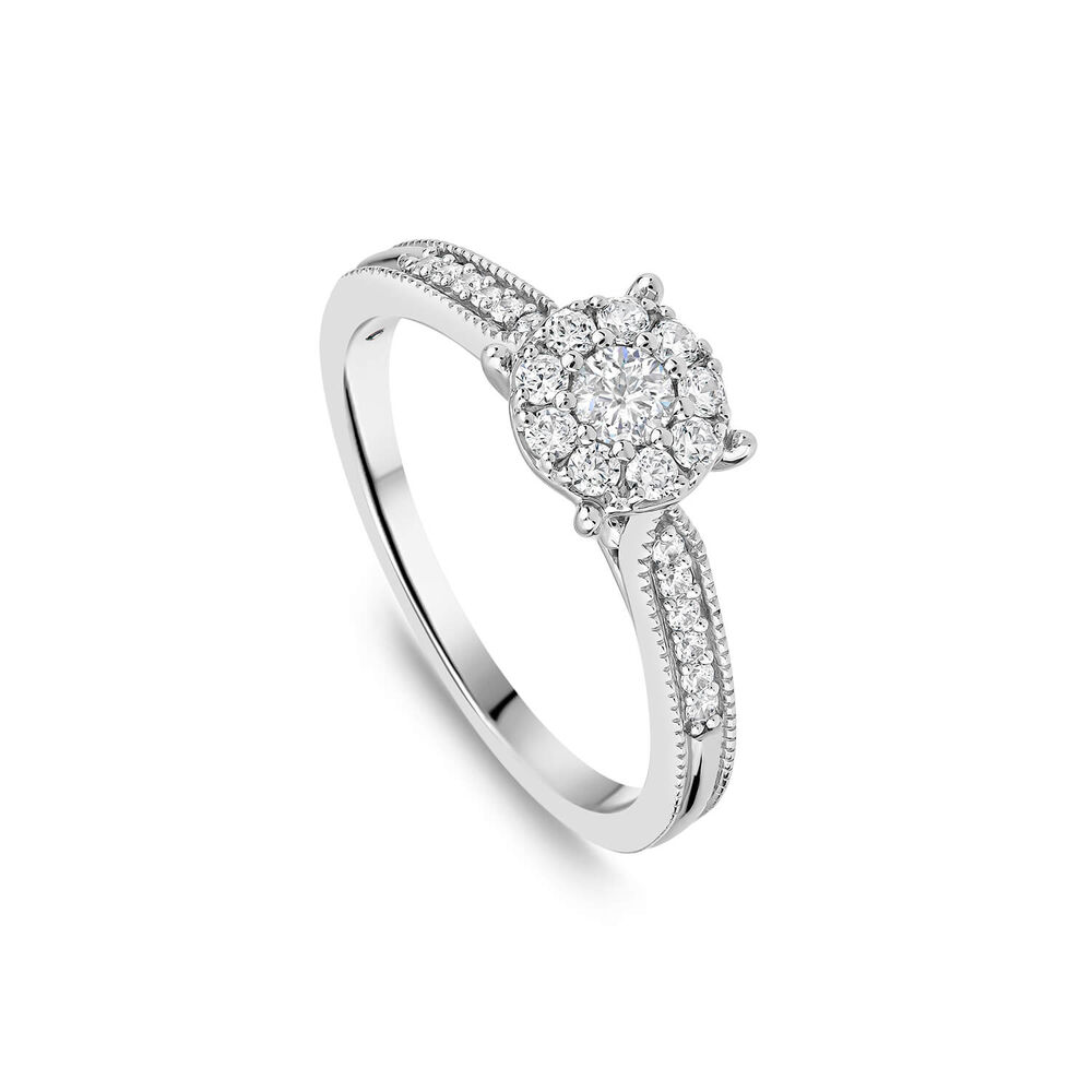 Kathy De Stafford Platinum 'Marnie' 0.33ct Diamond Solitaire Cluster Beaded Shoulders Ring image number 0