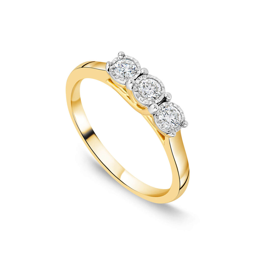 9ct Yellow Gold Three Stones 0.30ct Illusion Set Diamond Ring