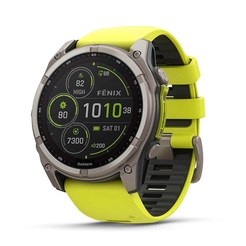 Garmin fenix® 8 Solar Sapphire 51mm Titanium Case Amp Yellow & Graphite Silicone Strap Watch