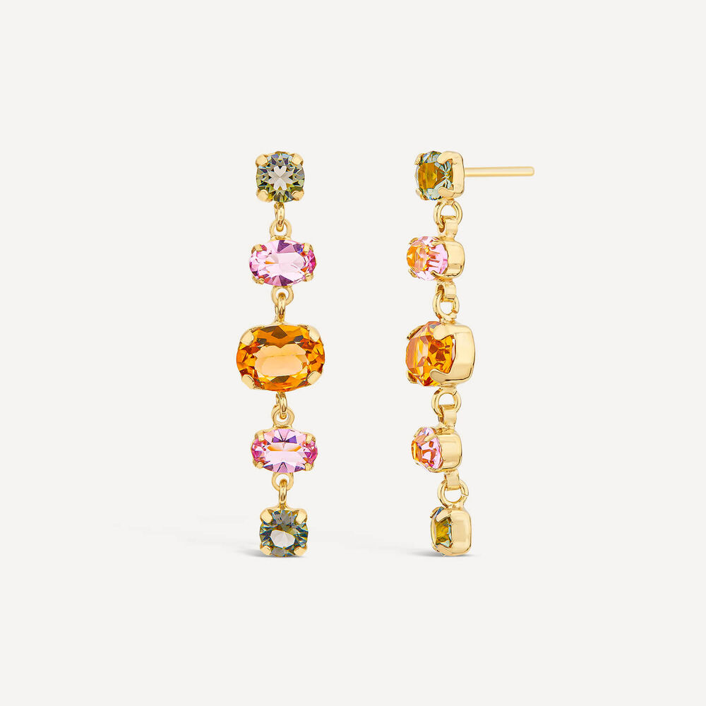 Silver & Yellow Gold Plated Coloured Stones Drop Earrings