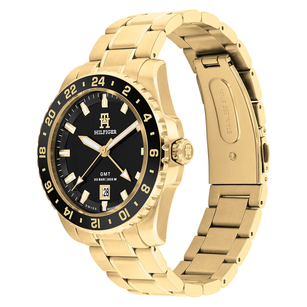 Tommy Hilfiger 41.5mm Black Dial & Bezel Yellow Gold Steel Bracelet Watch