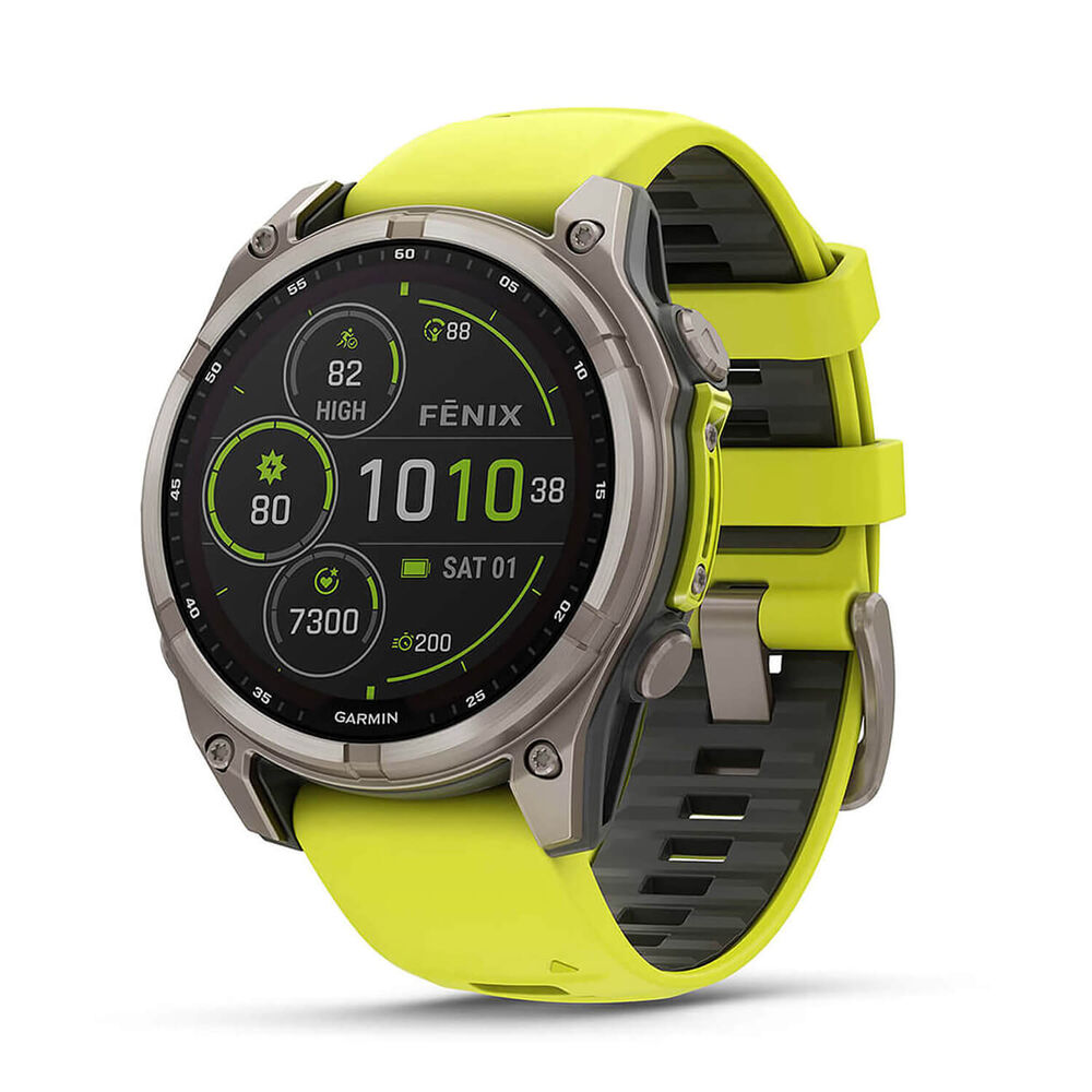 Garmin fenix® 8 Solar Sapphire 47mm Titanium Case Amp Yellow & Graphite Silicone Strap Watch image number 0