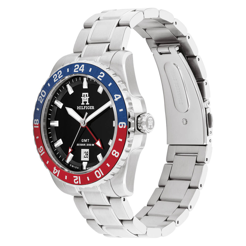 Tommy Hilfiger 41.5mm Black Dial Red & Blue Bezel Steel Bracelet Watch image number 1